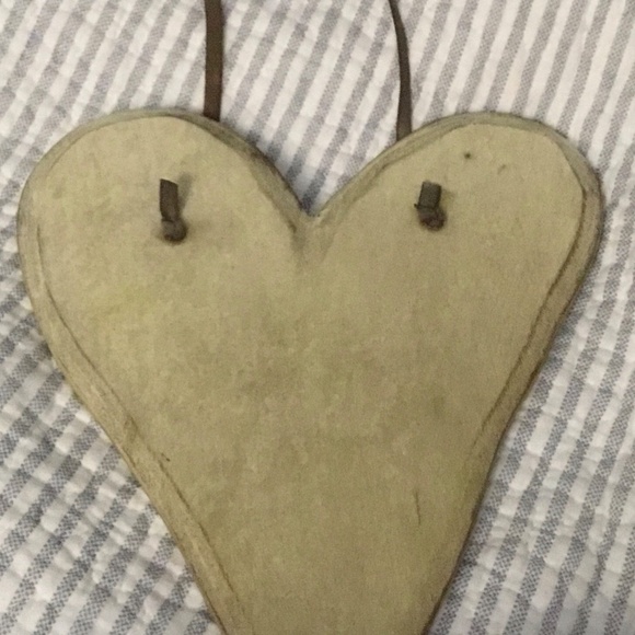 Distressed Painted Wooden Heart with Leather hanger—9 inches long - Picture 7 of 12
